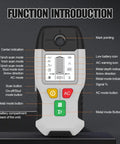 6 in 1 Stud Finder Wall Scanner, Electronic Center and Edge Detector with HD LCD Display showing function overview.