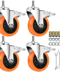 Heavy Duty Stem Casters Swivel Wheels With Threaded Stem Three Eighths Inch By Sixteen Threads By One Inch Thread Dual Locking Brakes Set Of Four For Industrial Machines Tools And Heavy Equipment Mobile Caster Kit