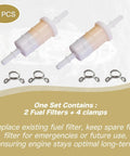 In Line Fuel Filter For Mercury Mariner Verado 4 Stroke EFI Outboard Motors 40 50 60 75 115 135 300 HP Replacement Fits 879885Q 879885T 879885K Sierra 18 7718, two filters and clamps shown
