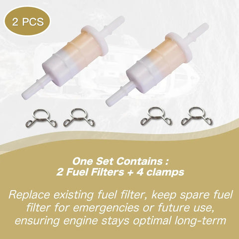 In Line Fuel Filter For Mercury Mariner Verado 4 Stroke EFI Outboard Motors 40 50 60 75 115 135 300 HP Replacement Fits 879885Q 879885T 879885K Sierra 18 7718, two filters and clamps shown