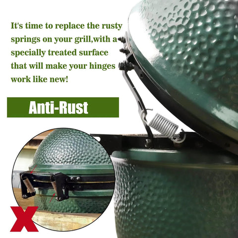 Replacement Hinge Springs For Large Big Green Egg Accessories set of 2 showing installation on outdoor grill hinge.