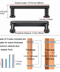 Diagram showing dimensions and screw sizes for 3-Inch Brushed Gold Cabinet Handles Set, 10 Pack Gold Cabinet Pulls for cabinets and dressers.