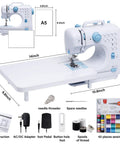 Beginner Sewing Machine Kit With Extension Table And 12 Built In Stitches Included Needles And Thread Set, dimensions shown