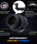 Nova200 Telescope Camera 1080P USB Astronomy Cam with lens, eyepiece, and computer display for imaging and viewing