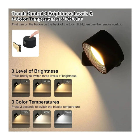 Lightess LED Wall Sconce 19 RGB Colors Dimmable, Rechargeable Sconces Battery Operated Picture Light, Touch control with brightness options.