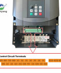 Close-up of control circuit terminals on Variable Frequency Drive For Motor Speed Control And 3 Phase Conversion, 220V AC Input Output