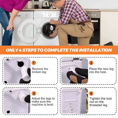 Installation steps for Dryer Leveling Feet Set 49621 AP4295805 Replacement For Whirlpool And Kenmore Dryers.