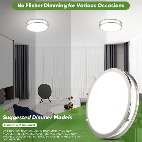 2 Pack 36W 3600LM LED Flush Mount Ceiling Lights Ultra Bright Daylight White 5000K 13 Inch Dimmable Fixtures for living room