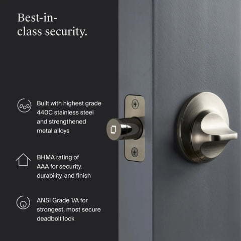 Side view of installed Smallest Smart Lock With Built-In Matter And Thread, Bluetooth, And Total Home Ecosystem Compatibility in matte black finish.