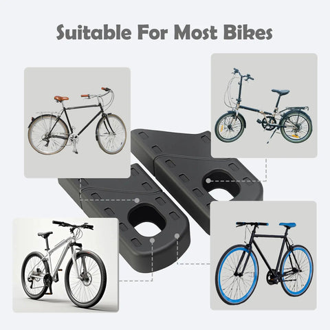 Black Bike Crank Boot Protectors, 4 Pack Silicone Crankset Guards Fit 135mm to 178mm Universal with images of various bikes.