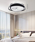 Ceiling Fan with Light 20 Inch Low Profile Invisible Chandelier Fan for installed in a modern bedroom with natural light.