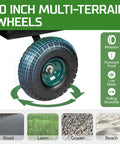 Heavy Duty Steel Garden Cart Workhorse With Detachable Side Panels 10-inch multi-terrain wheel for various surfaces.