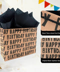 Large Kraft Birthday Gift Bag Set With Classic Black Happy Birthday Lettering Includes Greeting Card Hang Tag Kraft Envelope And Tissue Paper All In One Gift Kit For Men Boys And Kids
