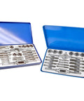 Badass Heavy Duty Bsw And Bsf Tap And Die Set For British Whitworth Threads With Wrench And Storage Case in blue box, tungsten steel tools.