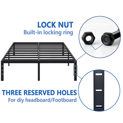 King Size Metal Bed Frame With Built In Storage Space Heavy Duty Sturdy Mattress Foundation Easy Assembly No Box Spring Needed Black
