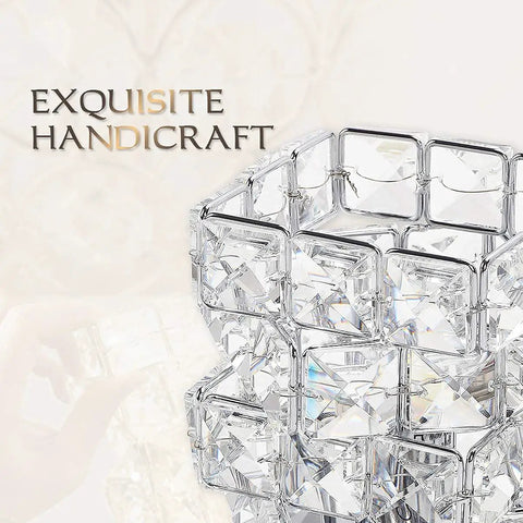 Handmade 48 Crystal Modern Silver Chrome Table Lamp For Nightstand And Bedroom Sparkling Diamond Glow Accent Light