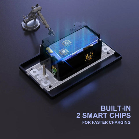 Interior view of 3 Port USB Wall Outlet With Type C And USB A Ports, 30W Total Output Fast Charging, highlighting smart chips.