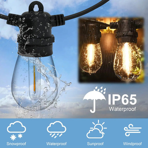 Shatterproof LED Outdoor String Lights 48Ft IP65 Waterproof Edison Vintage Backyard Patio Cafe Garden Party Camping