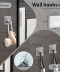 Brushed nickel wall hook from Dope Brushed Nickel 12 Piece Bathroom Hardware Set, holding a brush, wall mounted in bathroom.