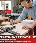 Man using All In One 4 In 1 Drilling Positioning Scribing Ruler For DIY Pros, Adjustable T Square With Carpenter Pencil on wood