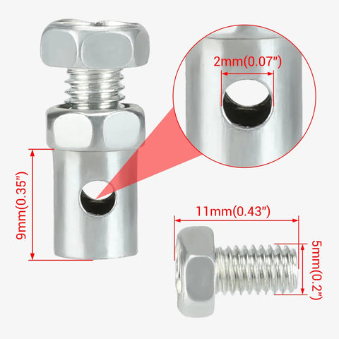 Close-up of metal bolt with dimensions for Go Kart Brake And Throttle Pedal Kit With 71 Inch Throttle Cable Replacement For Predator 212cc And 196cc Karts