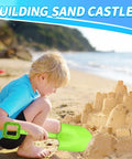 Child using 16 Inch Beach Sand Shovel Toy For Kids, Jumbo Garden Scoop Tool Kit to build sandcastle at beach
