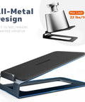 All-metal desk speaker stands for bookshelf monitors with 22 lb capacity, 16 degree tilt, anti-vibration pads, space saving design.