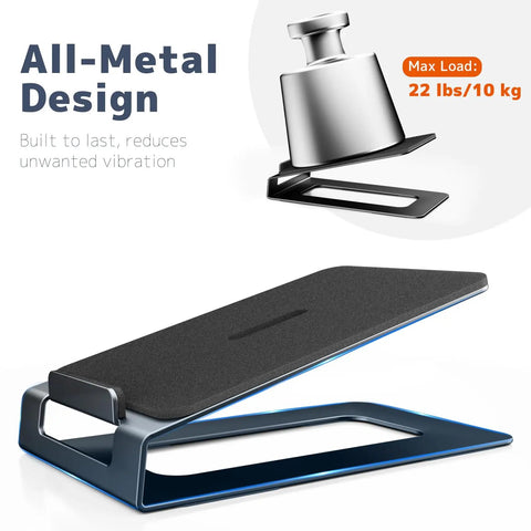 All-metal desk speaker stands for bookshelf monitors with 22 lb capacity, 16 degree tilt, anti-vibration pads, space saving design.