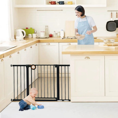 Wide Baby Gate Auto Close Safety Gate For Doorways And Stairs With 29.93 To 51.5 Inch Wide Opening, 30 Inch High, in kitchen