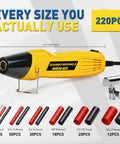 220Pcs Heat Shrink Tubing Kit With 3 To 1 Adhesive Lined Tubes And Dual Temperature Mini Heat Gun Waterproof Insulated Shrink Wrap For Automotive And Marine Wiring Repair featuring yellow heat gun and various tubing sizes