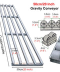 Heavy Duty Portable Roller Conveyor With Stainless Steel Frame And Plastic Rollers For Warehousing, 50cm wide with detailed dimensions.