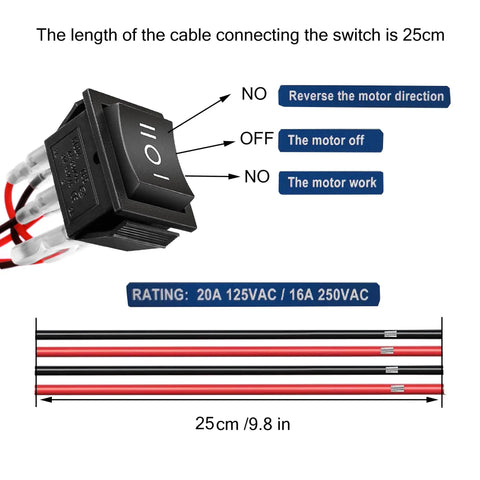 Diagram of remote lever switch with 25cm cable for 12V Electric Linear Actuator With 50mm Stroke 60N Load And Remote Lever Switch Mounting Bracket