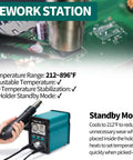 2 In 1 Soldering And Hot Air Station Kit With 110W Soldering Iron, LCD Display on rework station board showing temperature range and standby mode