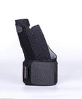 Side view of a black Reversible Thumb And Wrist Stabilizer Compression Splint With Copper Ions For BlackBerry Thumb and hand pain relief.