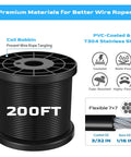 200 ft vinyl-coated 304 stainless steel cable in spool for String Light Hanging Kit With 200 Ft Vinyl Coated 304 Stainless Steel Cable Guide Wire With Turnbuckles And Hooks For Patio And Backyard Lighting Outdoor Decor And Easy Install