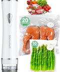 Compact Food Vacuum Sealer With 30 Reusable Bags, Powerful Handheld Sealing Machine, vacuum-sealed salmon and asparagus