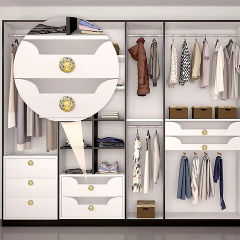 Closet featuring Crystal Drawer Knobs 30mm Diamond Glass Cabinet Pulls With Screws 30 Piece Gold Clear Hardware Set for cabinets.