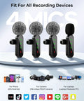 Four Pack Wireless Lavalier Microphones Kit For iPhone Android And Cameras with four mini mics, noise reduction for recording.