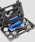 AMZCNC CT-300 hydraulic tube expander kit in a case with 7 expander heads, blue hydraulic tool, cutter and deburring tool