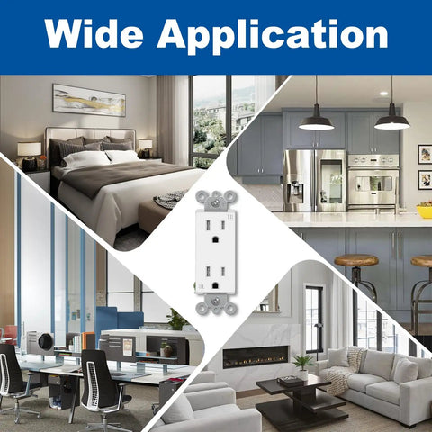 50 Pack 15 Amp Decorator Wall Receptacle Outlets Tamper Resistant TR UL Listed 15A 125V 2 Pole 3 Wire White With Back Push-In And Side Terminal Wiring For Easy Install And Kid Safe