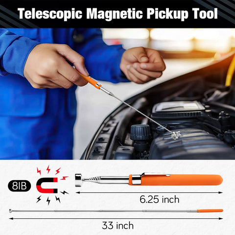 Using Ultra Strong Magnetic Pickup Tool With 8 Lb Pull, Stainless Steel Telescoping Magnet Reach 6.3 To 33 Inches in car engine