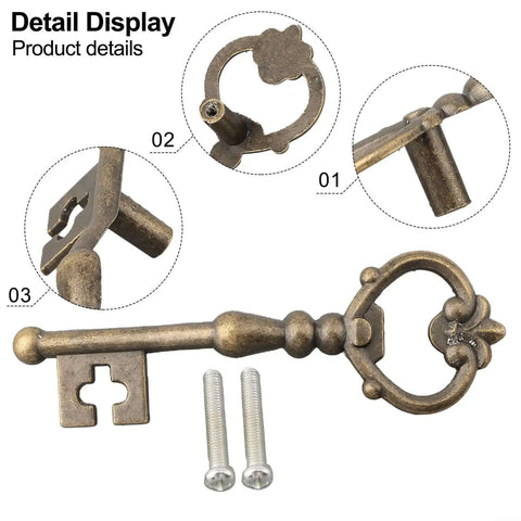 Detail of Key Shape Cabinet Pull Handle in Zinc Alloy with Bronze Finish, screws included, 13.4 x 5.4 cm