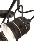 Close-up of Boswell Vintage-Style Four-Light Indoor Track Light Kit in oil rubbed bronze with metal shades and highlights.
