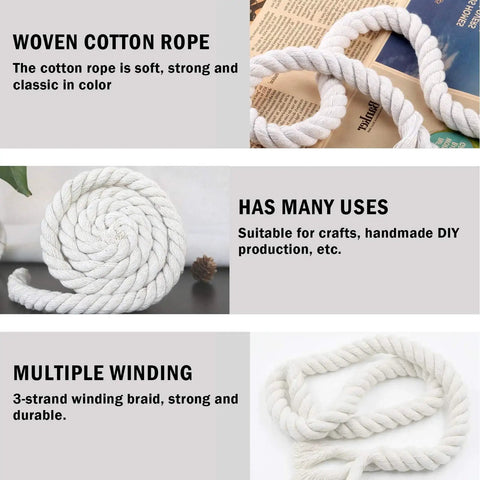 100 Percent Cotton Craft Rope Half Inch By 50 Feet Natural Beige For DIY Crafts Decor Garden Wedding Hanging Baskets Soft Yet Strong Eco Friendly Twine Cord displayed in various arrangements showcasing its texture and versatility.