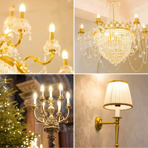 60W Equivalent Dimmable LED Filament Bulbs E12 Candelabra For Ceiling Fans And Chandeliers in various lighting fixtures