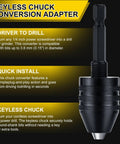 Side view of 2-pack keyless drill chuck adapters with 1/4-inch hex shank and quick-change chuck