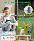 Smart WiFi Hose Timer With 2 Zones, Long Range 984ft RF, App And Voice Control With Alexa Google Tuya in living room setup