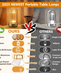 Comparison of rechargeable cordless table lamp with three color stepless dimmer LED metal battery operated lantern and others