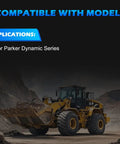 Direct Replacement Hydraulic Wheel Motor For Parker Dynamic Series Beefy Cast Iron High Torque 300cc Per Revolution 240 Bar Max Pressure One To One Drop In Fit OEM Exact Match For Heavy Machinery, shown with compatible machinery on construction site.