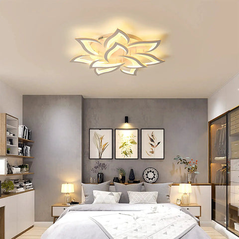 Dimmable LED Ceiling Light With Remote Control, Flower Shape, in a bedroom, Modern Acrylic Flush Mount Fixture, 72W, Ultra Bright Ceiling Lamp